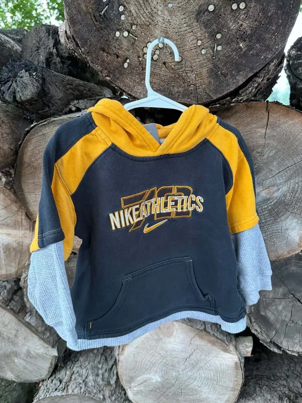 Nike Athletics Youth Toddler 3T Black Yellow Thermal Waffle Knit Pullover Hoodie